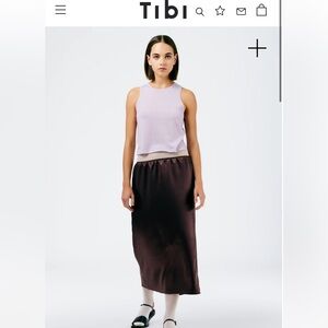 TIBI summer satin slip skirt elastic waist pull on skirt size XL brown